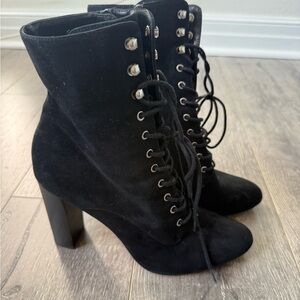 Steve Madden Elyssa Black Suede Lace-Up Heeled Ankle Boots Size 9.5